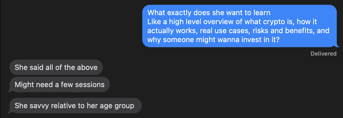 Screenshot of Text Convo with Friend About Crypto